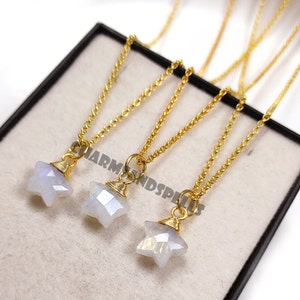 Moonstone Star Pendant Necklace, 14K Gold Plated Star Necklace, Star Necklace, Moonstone Star Necklace, Gift For Her Necklace
