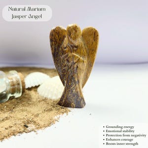 Mariam Jasper 2&#39;&#39; Guardian Palm Angel Statue, Healing Crystal Angel,  Hand Carved Pocket Angel, Figurines for Home Office Table Decor Angel
