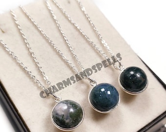 Moss Agate Ball PendantNecklace, Nature Inspired Healing Crystal Jewelry, Gift For Her