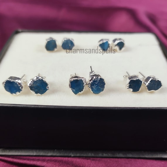 Raw Neon Apatite Earrings Electroplated Earrings Rough Gemstone Earring Silver Plated Stud Apatite Stud Earrings Bohemian Stud Earrings Etsy UK