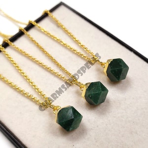 Green Aventurine Crystal Hexagon Necklace, 14K Gold Plated Necklace, Natural Crystal Jewelry, Healing Crystal, Summer Jewelry, Gift For Her
