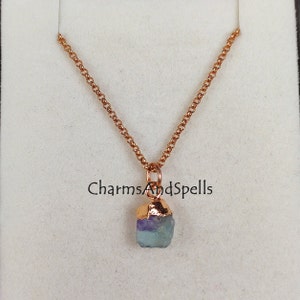 Natural Raw Fluorite Necklace, Rainbow Fluorite Necklace, Gemstone Necklace, Rose Gold Plated Necklace, Crystal Necklace, Fluorite Pendant