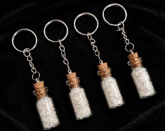 Natural Clear Quartz Crystal Bottle Keychain, Mini Gemstone Chip Glass Vial Keyring, Clear Quartz Spiritual Gift, Bag Charm, Gift For Her