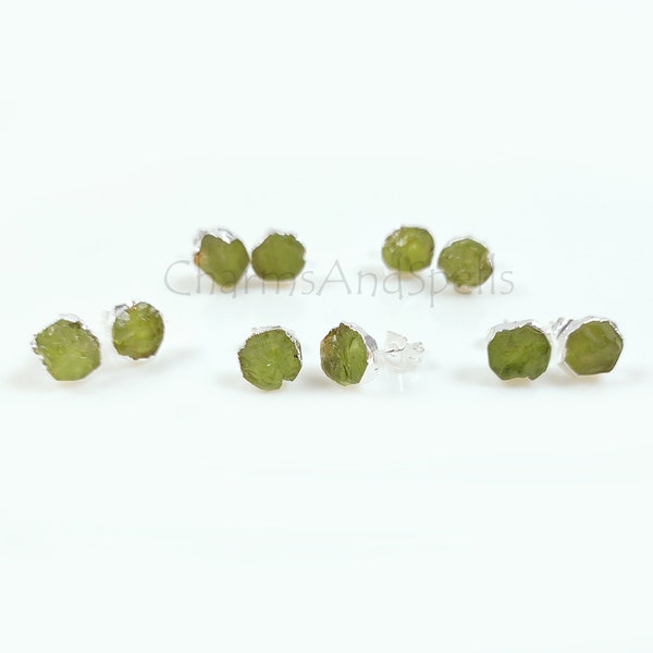 Natural Raw Peridot Stud Earrings, Silver Plated Peridot Stud Earrings, Rough Gemstone Earrings, Stud Earrings, Beautiful Stud Earring, Gift