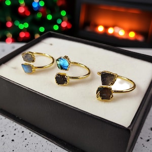 Naturlig rå labradorit Statement-ring, justerbar ring, blå eld labradoritring, ring för kvinnor, present till henne, alla hjärtans dag-present