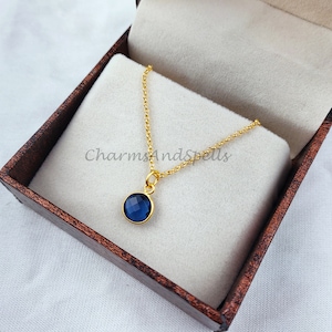 Minimalist Blue Sapphire Necklace, Dainty Gold Plated Necklace, Sapphire Pendant, September Birthstone Jewelry, Gift For Her, Birthday Gift