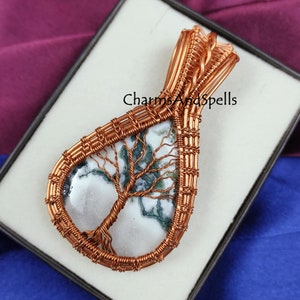 Moss Agate Pendant, Copper Wire Wrapped Pendant, Tree Of Life Pendant, Gemstone Pendant, Handmade Pendant, Gift For Her