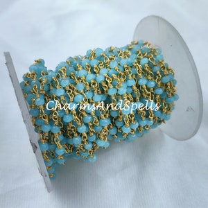 Blaue Chalcedon Rosenkranz Kette, Rondelle Perlen Kette, Vergoldeter Rosenkranz, DIY Schmuckherstellung Versorgung, Perlengröße 3-3.5 mm, Valentinstag Geschenke