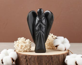 Black Onyx Pocket Angel, Healing Crystal Figurine, Protective Stone Charm, Spiritual Gift, Guardian Decor
