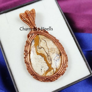 Picture Jasper Copper Wire Wrapped Pendant, Gemstone Pendant, Protection Pendant, Brotherhood Pendant Jewelry,Valentine Day Gift