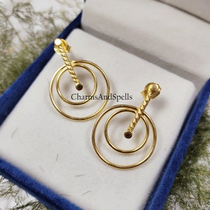 Large Dangle Circle and Bar Stud Earrings, Geometric Circle Dangle Earrings, 14K Gold Plated, Bohemian Bridesmaid Gift, Graduation Gift