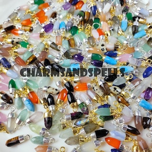 30 variety of stones, Semi Precious Gemstone Little Spike Charms Pendant - Tiny Point Pendants For Earring and Necklace - Selling Per Piece