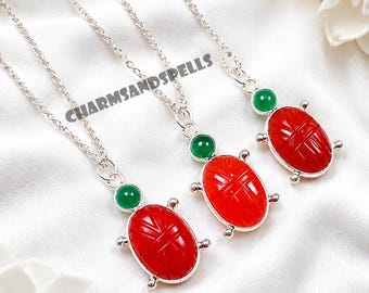 Carnelian Necklace, Orange Carnelian Green Onyx Pendant, Natural Gemstone Jewelry, Silver Healing Crystal Necklace, Boho Gift for Women