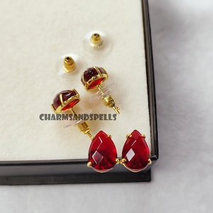 Red Garnet Quartz Stud Earrings, Prong Post Studs, Handmade Stud Earrings, Women Jewelry, Bohemian Earrings, Valentine Day Gifts