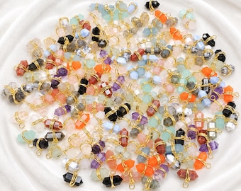 Natural Gemstone Pendants, Mixed Crystal Charms, Gold Plated Wire Wrapped Stones, DIY Jewelry Making Supplies, Necklace Charms, Wholesale