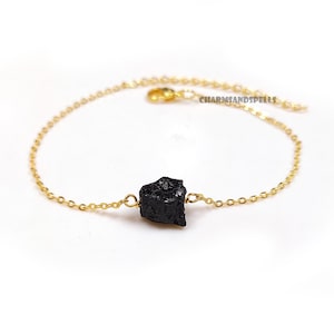 Raw black tourmaline bracelet, protection bracelet, handmade bracelet, black bracelet, raw tourmaline, adjustable bracelet, gift for women