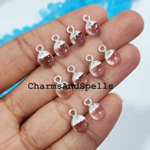 Natural Rose Quartz Charm, Electroplated Silver Pendant Charm, Gemstone Connector, 8X12mm DIY Jewelry Making ,Valentine Day Gifts