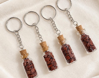 Red Jasper Crystal Bottle Keychain ,Natural Red Jasper Stone Chips, Healing Crystal Keyring for Grounding, Courage, Confidence, Motivation