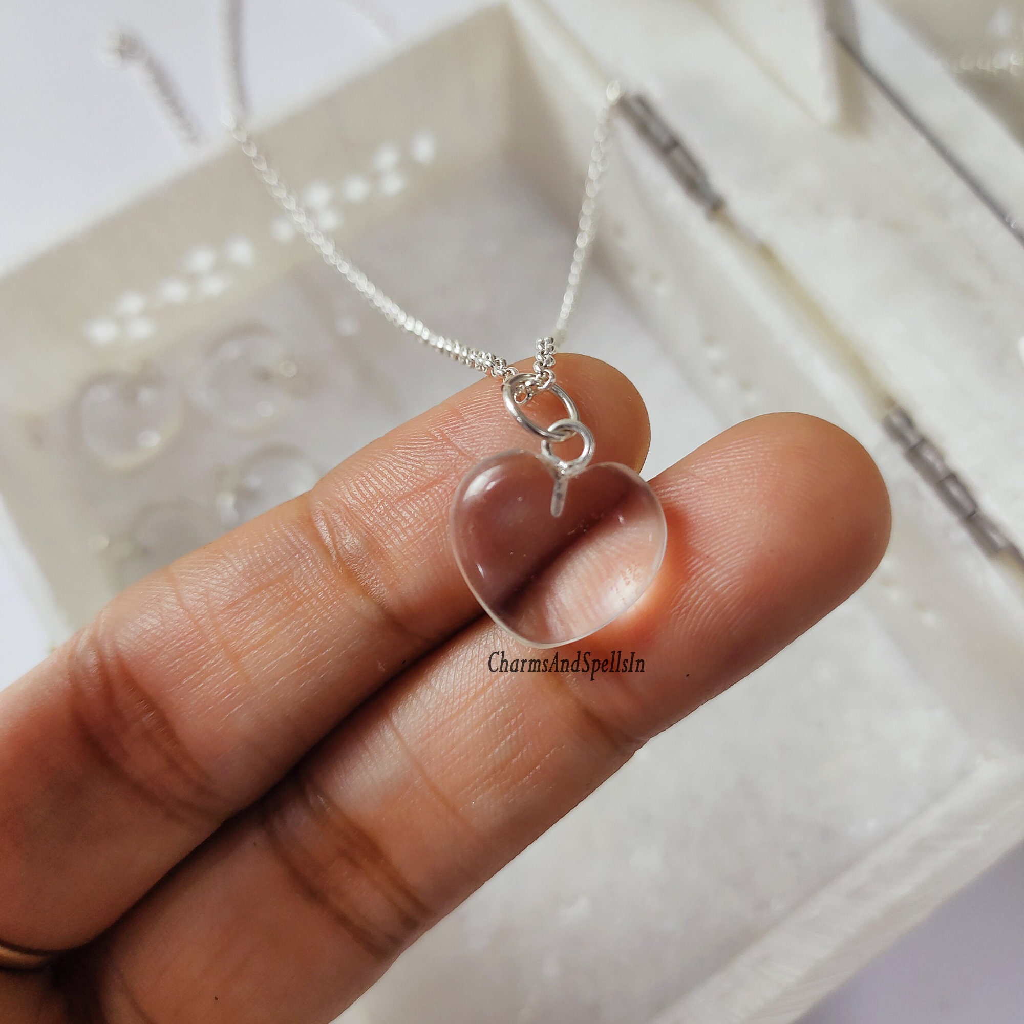 Clear Quartz Heart Crystal Necklace, Boho Necklace, Heart