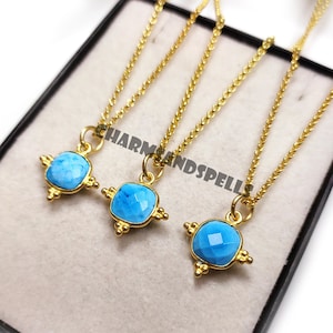 Turquoise Necklace, December Birthstone, 925 Sterling Silver Necklace, Cushion Necklace, Pendant Necklace, Best Friend Gift, Gift For Her