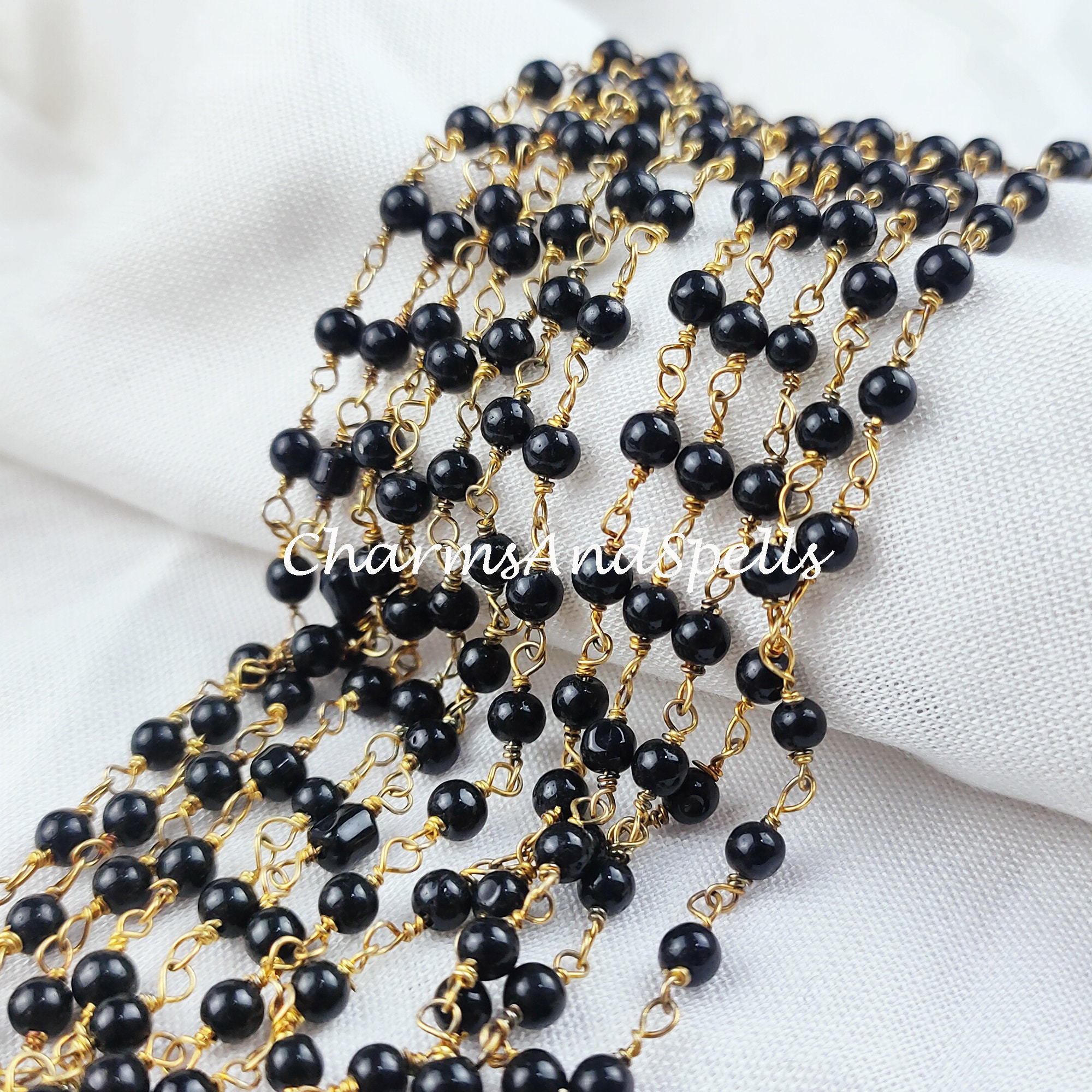 アクセサリー S'YTE BRASS CHAIN ROSARY NECKLACE FROST ONYX GOLD BRASS BEADS NECKLACE BLESS(FREE SIZE Black): S'YTE