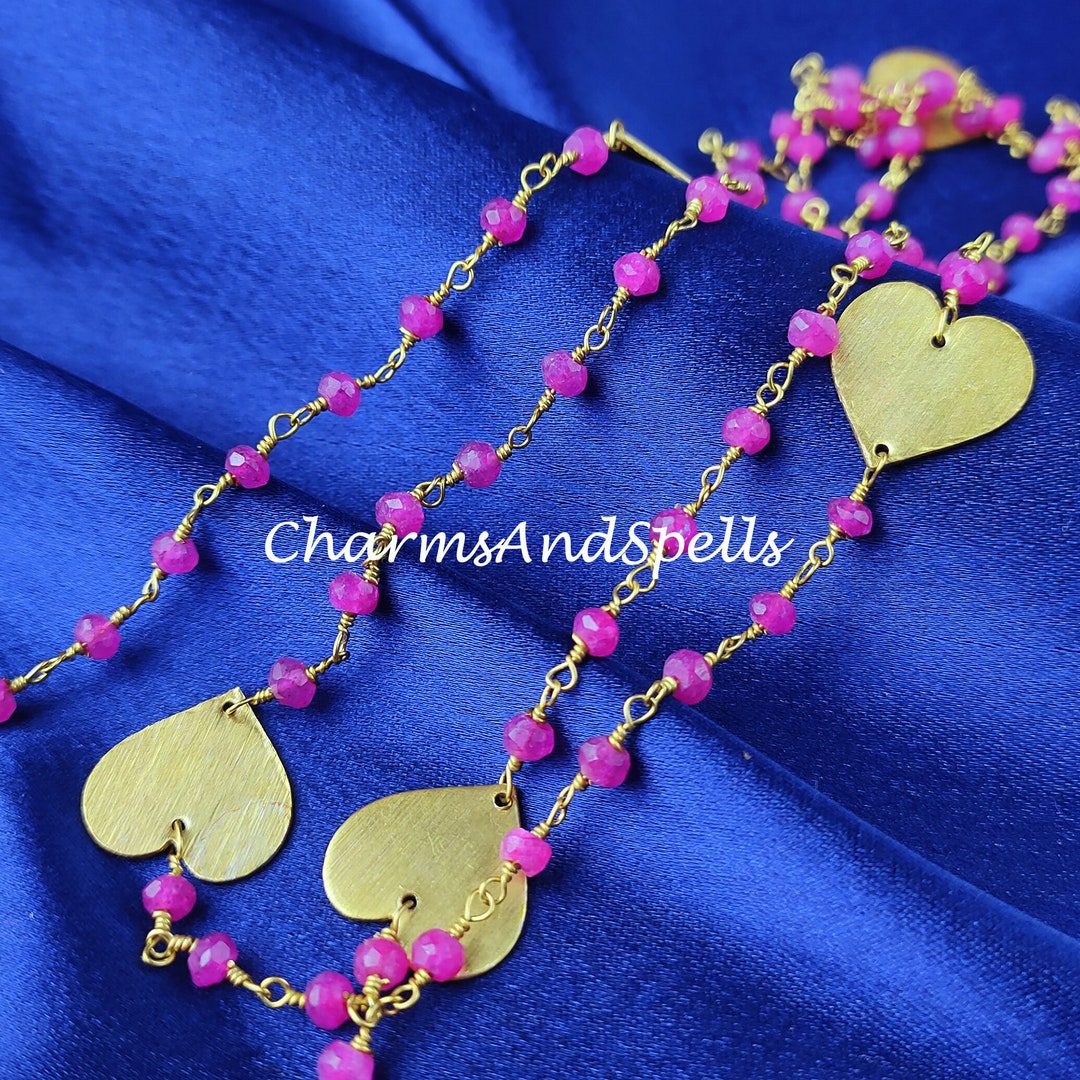 Pink Ruby Rosary Chain Heart Chain Body Chain Jewelry Etsy