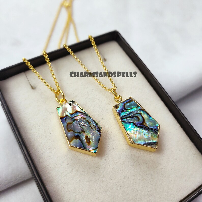 Natural Abalone Shell Coffin Necklace, Coffin Shape Jewelry, Shell ...