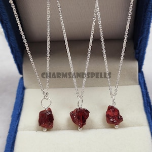 Raw garnet pendant, genuine garnet 925 sterling silver necklace, raw garnet necklace, raw crystal jewelry, capricorn necklace