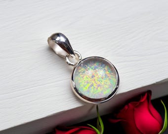 Fire Opal Necklace, 925 Sterling Silver Opal Pendant, Handmade Jewelry, Gift For Her Women