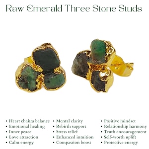 Emerald Stud Earrings, May Birthstone Earrings, Natural Raw Gemstone Earrings, Emerald Jewelry, May Birthday Gift, Bridesmaid Jewelry Gift