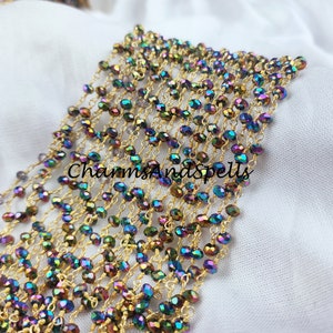 Mystic Pyrite Hydro Rondelle Różaniec Łańcuch, Rondelle Koraliki Kamienia Szlachetnego, Mystic Pyrite Hydro Koraliki Łańcuch, Złoty Łańcuch, Naszyjnik DIY Łańcuch