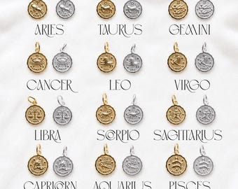 Zodiac Charm Pendant, 12 Zodiac Signs Necklace Charm, Astrology Jewelry, 925 Silver Zodiac Pendant, Personalized Gift, Celestial Jewelry