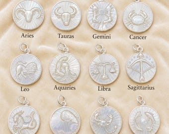 Zodiac Charms, 12 Zodiac Sign Pendants, Astrology Necklace Charm, Celestial Jewelry, Horoscope Pendant, DIY Jewelry Making Supplies
