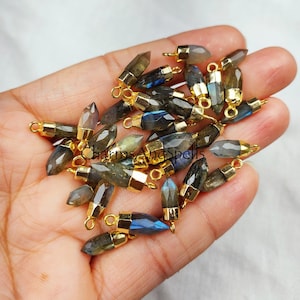 Silver/Gold Cap Semi Precious Gemstone Little Spike Charms Pendant - Gemstone Point Pendants For Earring and Necklace - Selling Per Piece