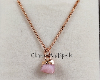 Collana di opale rosa grezzo, collana con pietra portafortuna, collana con pietre preziose, pietre curative di cristallo, pietra portafortuna di ottobre, regalo di compleanno, regali di San Valentino