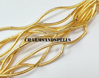Brushed Gold Curved Tube Beads, Jewelry Making Supplies, DIY Bracelet Necklace Findings, 6pcs