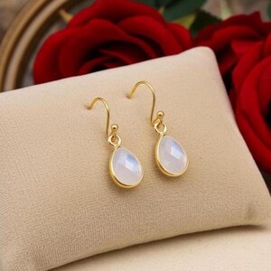 Rainbow Moonstone Pear Drop Earrings, Mother’s Day Gift for Women, Minimalist Jewelry