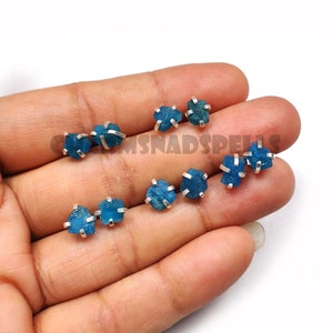 Neon Blue Apatite Stud, 925 Sterling Silver Earrings, Apatite Raw Gemstone Earrings Jewelry, Apatite Jewelry, Natural Rough Stone Earrings