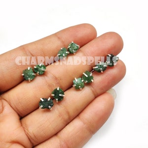 Raw Emerald Studs Earrings, Emerald Earrings, Raw Stone Earrings, Emerald Stud Earrings, May Birthstone Earrings, Raw Gemstone Studs