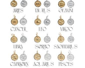 Sterling Silver Zodiac Sign Charm, Constellation Pendant Necklace, Astrology Jewelry, Boho Gift For Her