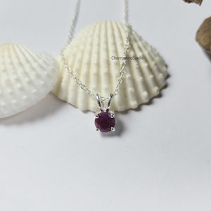 Dainty Ruby Charm Necklace, Red Gemstone Pendant, Sterling Silver Halo Necklace, July Birthstone Jewelry, Minimalist Necklace