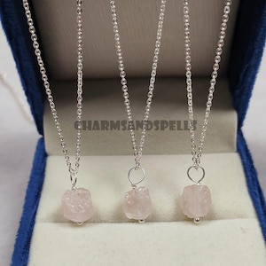 Raw rose quartz necklace, 14K gold/silver plated dainty necklace, crystal necklace, bridal necklace, raw stone, silver necklace, gift