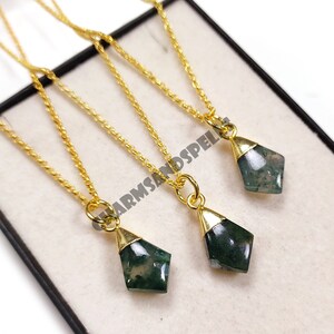 Moos Achat Halskette • 14K Vergoldete Halskette • Natürliche Kristall Halskette • Moos Achat Schmuck • Moos Achat Anhänger • Jungfrau Sternzeichen Halskette