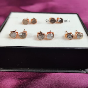 Rough Herkimer Diamond Studs Earrings, Electroplated Stud Earring, Rose Gold Plated Earrings, Dainty Jewelry, Boho Jewelry, Gift For Her