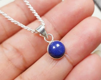 Natural Lapis Lazuli Round Pendant Necklace, Jewelry for Women, Blue Minimalist Pendant, Boho Jewelry, Birthday Gift For Her