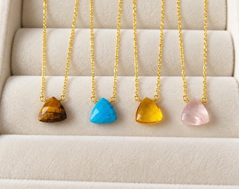 Faceted Gemstone Necklace, Necklaces for women, 14k Gold Finish, Choose Your Stone Healing Necklace Charm, Spiritual Jewelry Gift for Her