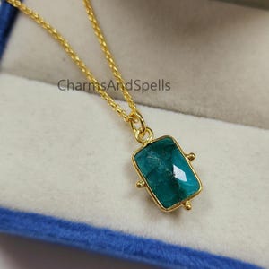 Emerald Gemstone Pendant Necklace • Green Pendant Necklace • 14K Gold Plated Necklace • Dyed Emerald Birthstone Jewelry • Gifts for Mom