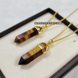 Tiger Eye Necklace, Tigers Eye Point Pendant, Gemstone Point, Healing Crystal Necklace, Layering Necklace, Housewarming Gift, Christmas Gift