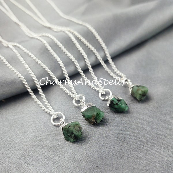 Natural Raw Emerald Necklace, Emerald Pendant Necklace, May Birthstone Necklace, Gemstone Pendant, Chain Necklace, Pendant Necklace, Gifts