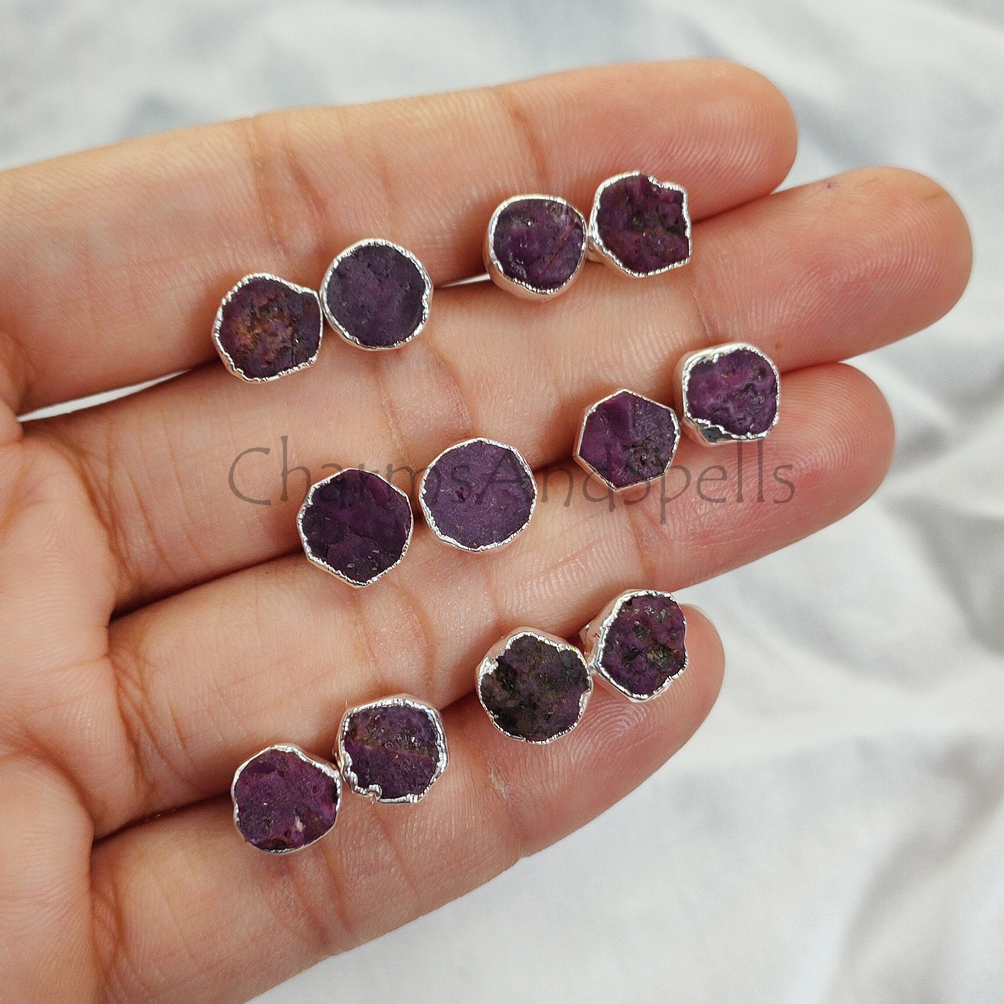 Natural Raw Ruby Stud Earrings, Silver Plated Stud, July Birthstone, Wedding Gift for Women, Stud Earring, Dainty Earring, Minimalist Stud
